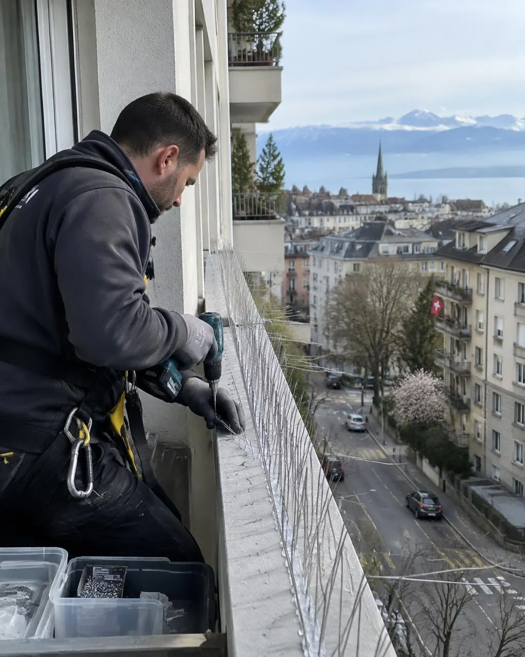 Pose de pics anti-pigeons à Lausanne